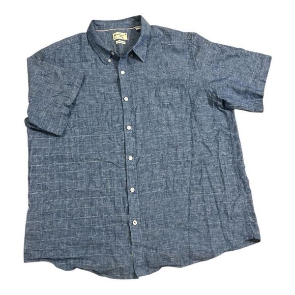 Weatherproof Vintage Men XXL Short Sleeve Washable Linen Cotto Button Shirt Blue - Picture 1 of 13